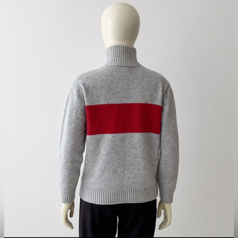 Gap Lambswool Blend Full Zip Sweater Gray Red Str… - image 3